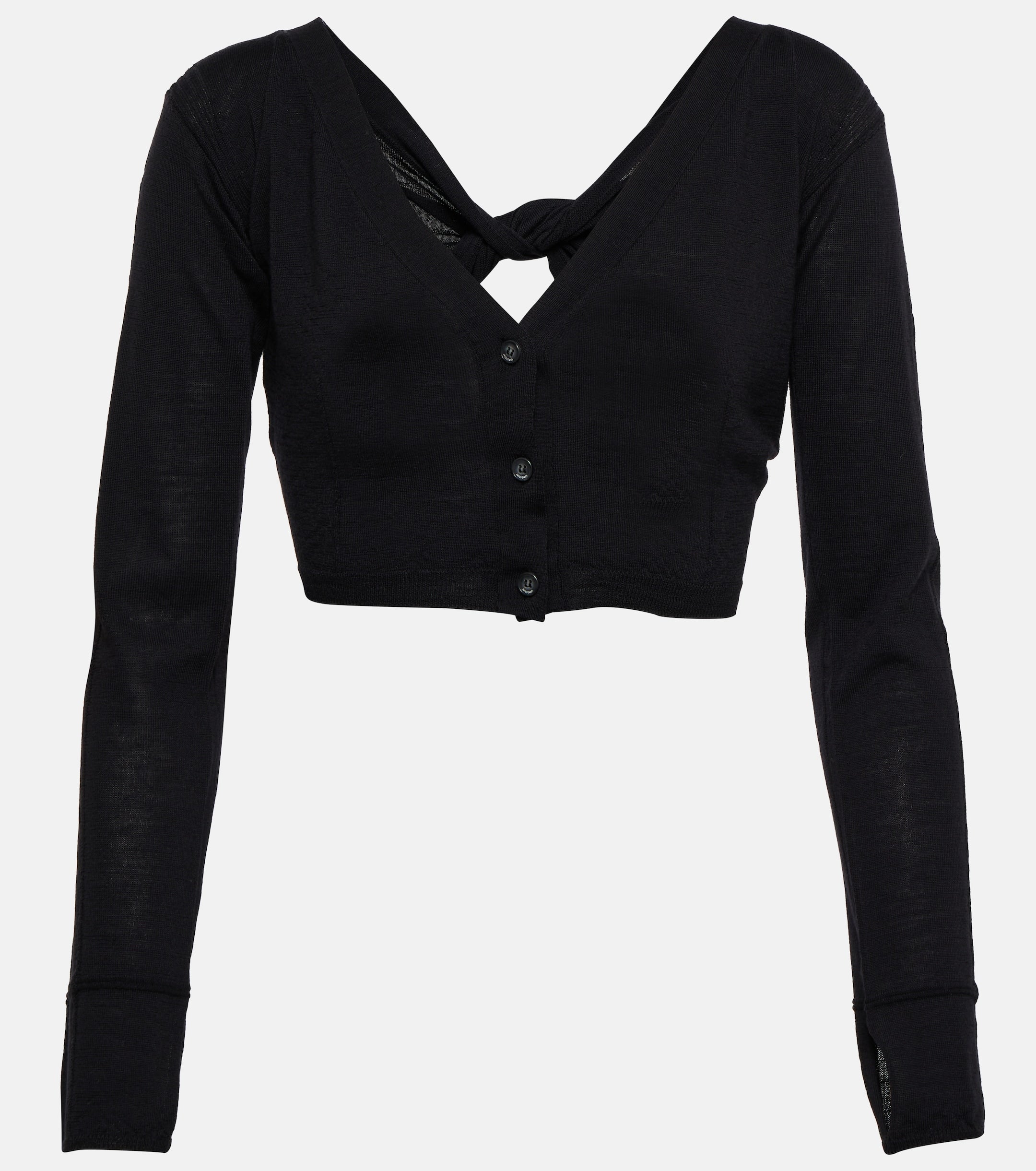 Jacquemus Soli Wool Cropped Black Button-Up Cardigan