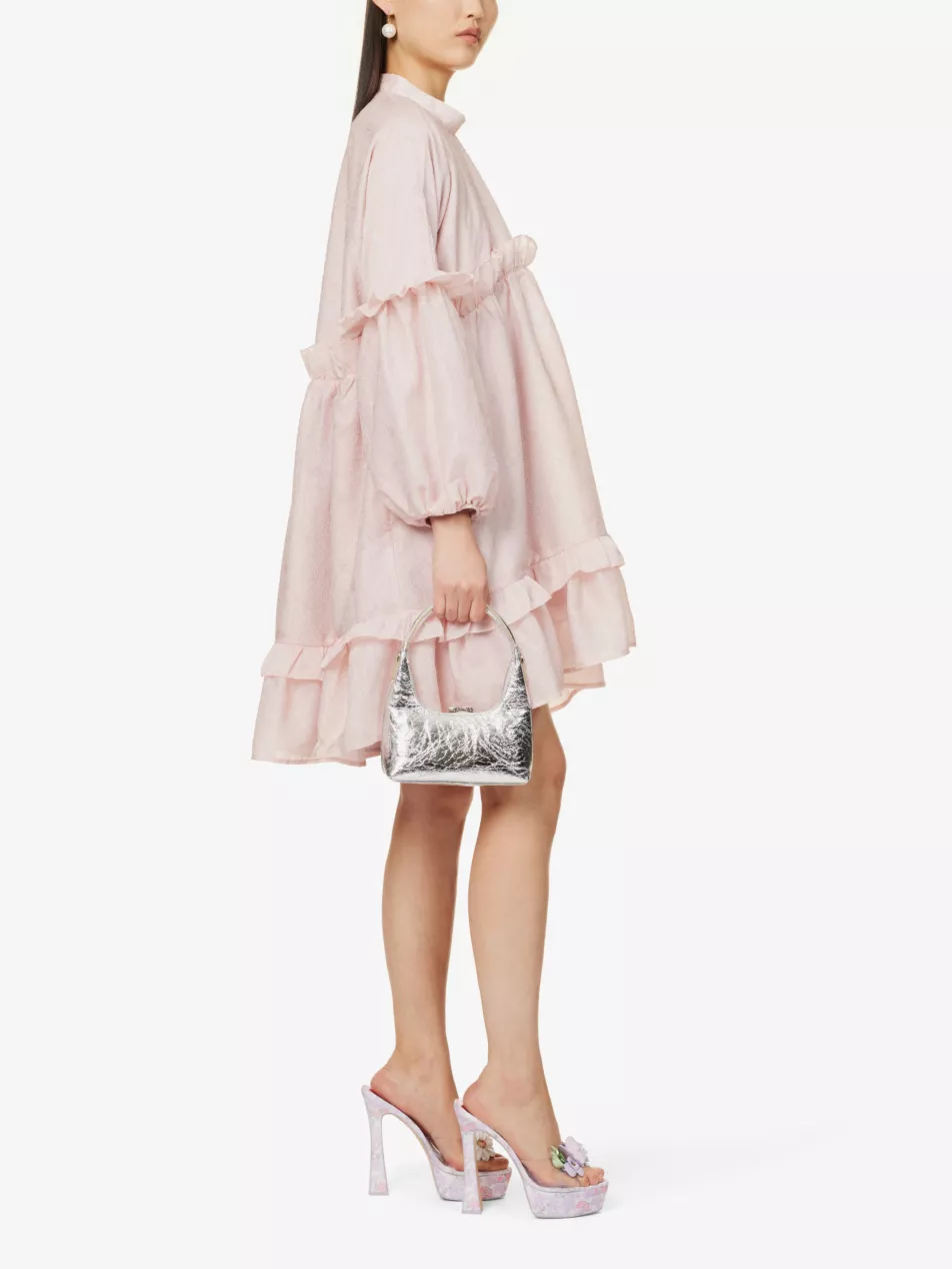 Sister Jane Pink Tiered Skirt Woven Mini Puff Sleeve Dress