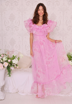 Amy Jane London Pink Aurora Fairytale Organza Floral Ruffle Neck Whimsy Gown - House Of Huntington