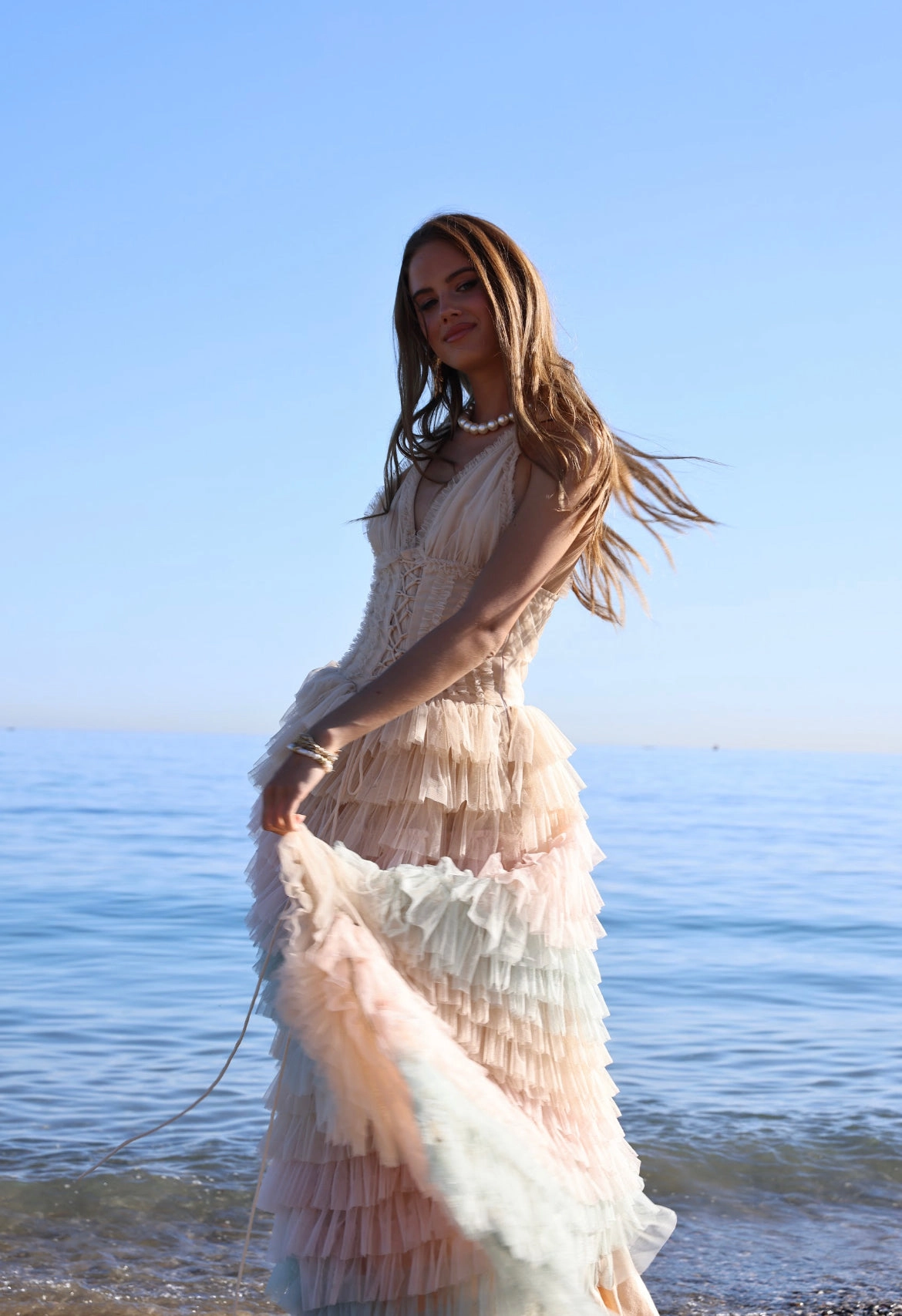 Amy Jane London Iris Dusty Corset Bodice Ruffle Tulle Layered Fairytale Gown - House Of Huntington