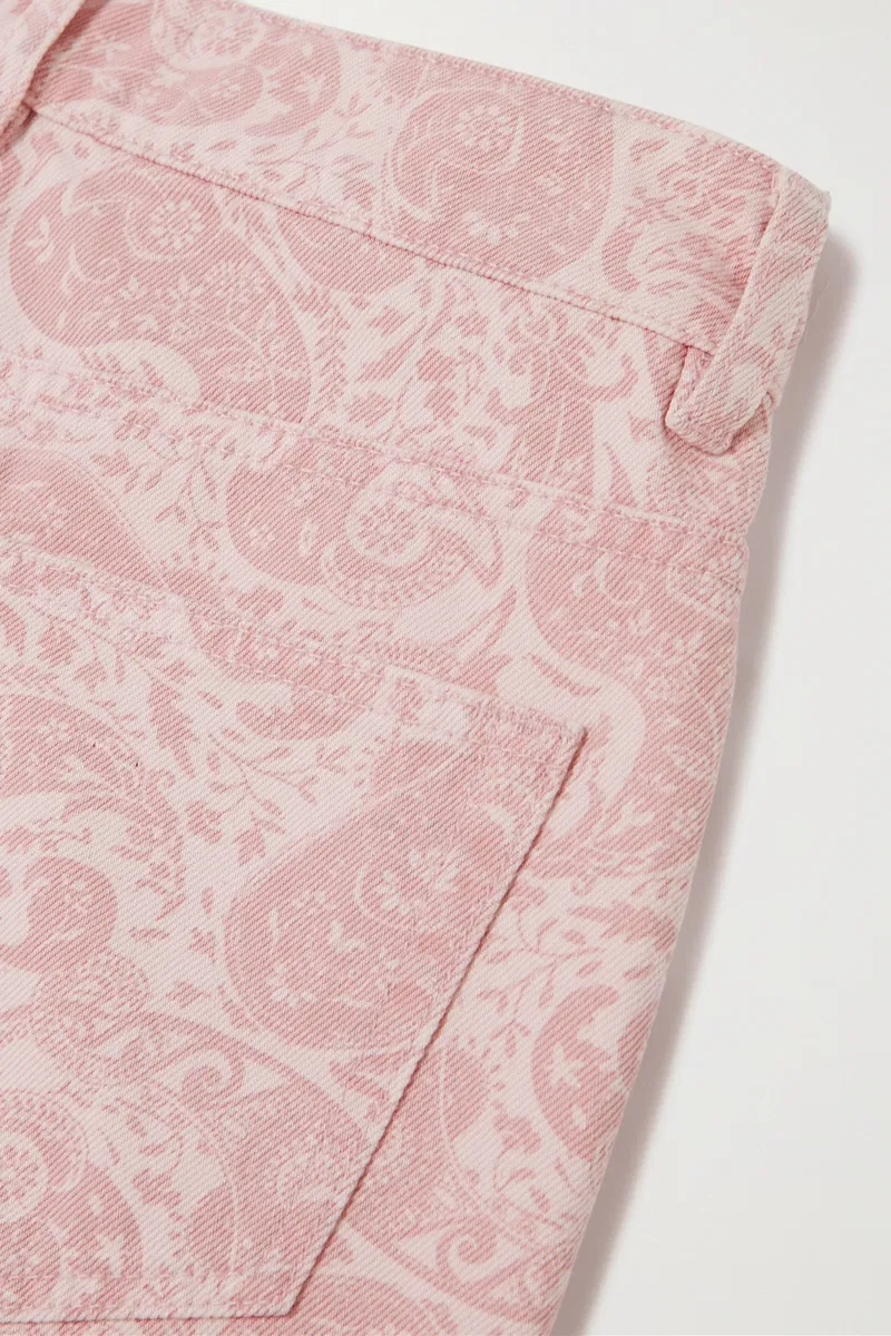 Ganni Pink Paisley-Print Organic Swigy Straight-Leg Jeans