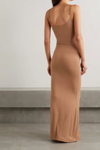 Skims Soft Lounge Ribbed Stretch Modal Slip Camel Brown Dress