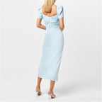 Self-Portrait Light Blue Sweetheart Neck Crepe Slit Leg Dress