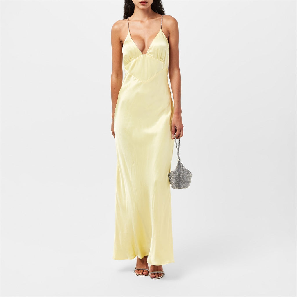 Bardot Yellow Capri Slinky Diamante Strap Slip Dress