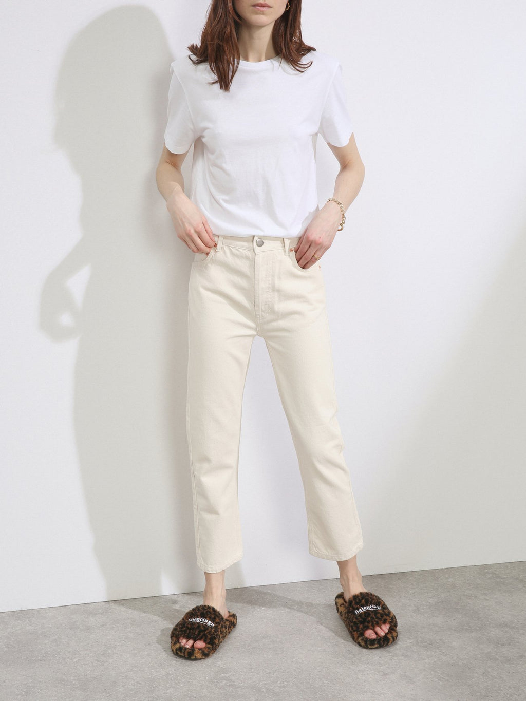 Raey Cream Ivory Organic-Cotton Straight Leg High Waist Crop Jeans - House Of Huntington