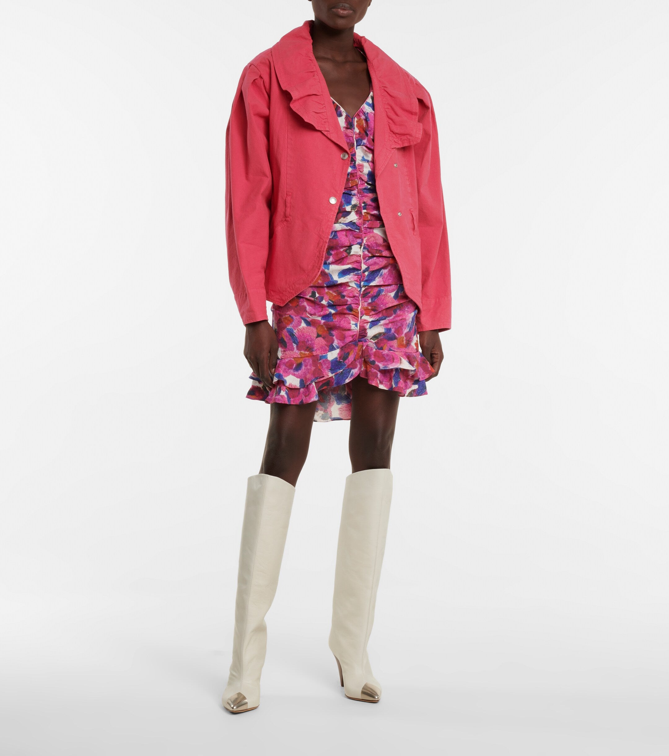 Isabel Marant – Epaline – Rosafarbene Jacke aus Leinen und Baumwolle mit Rüschenkragen im 80er-Jahre-Stil