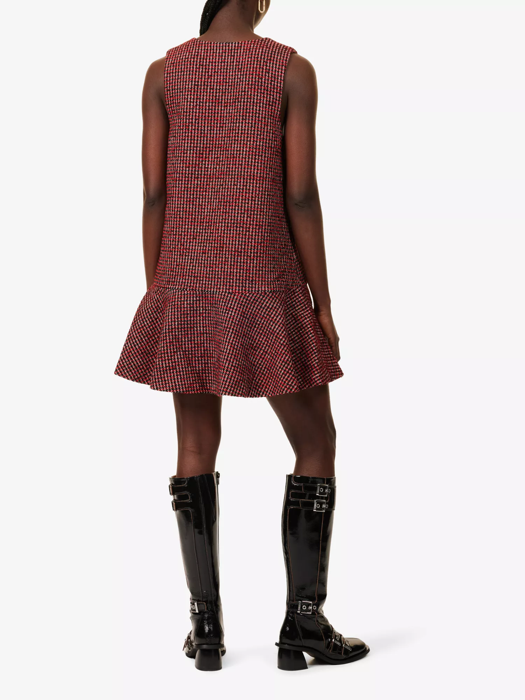Ganni Red Tweed Check Pattern Red Mini Length Dress