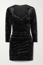 Isabel Marant Goji Black Velvet Sweetheart Neck Mini LBD Dress