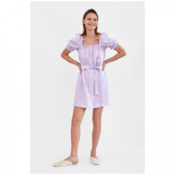 Sleeper Lavender Puff Sleeve Button-Up Brigitte Mini Dress