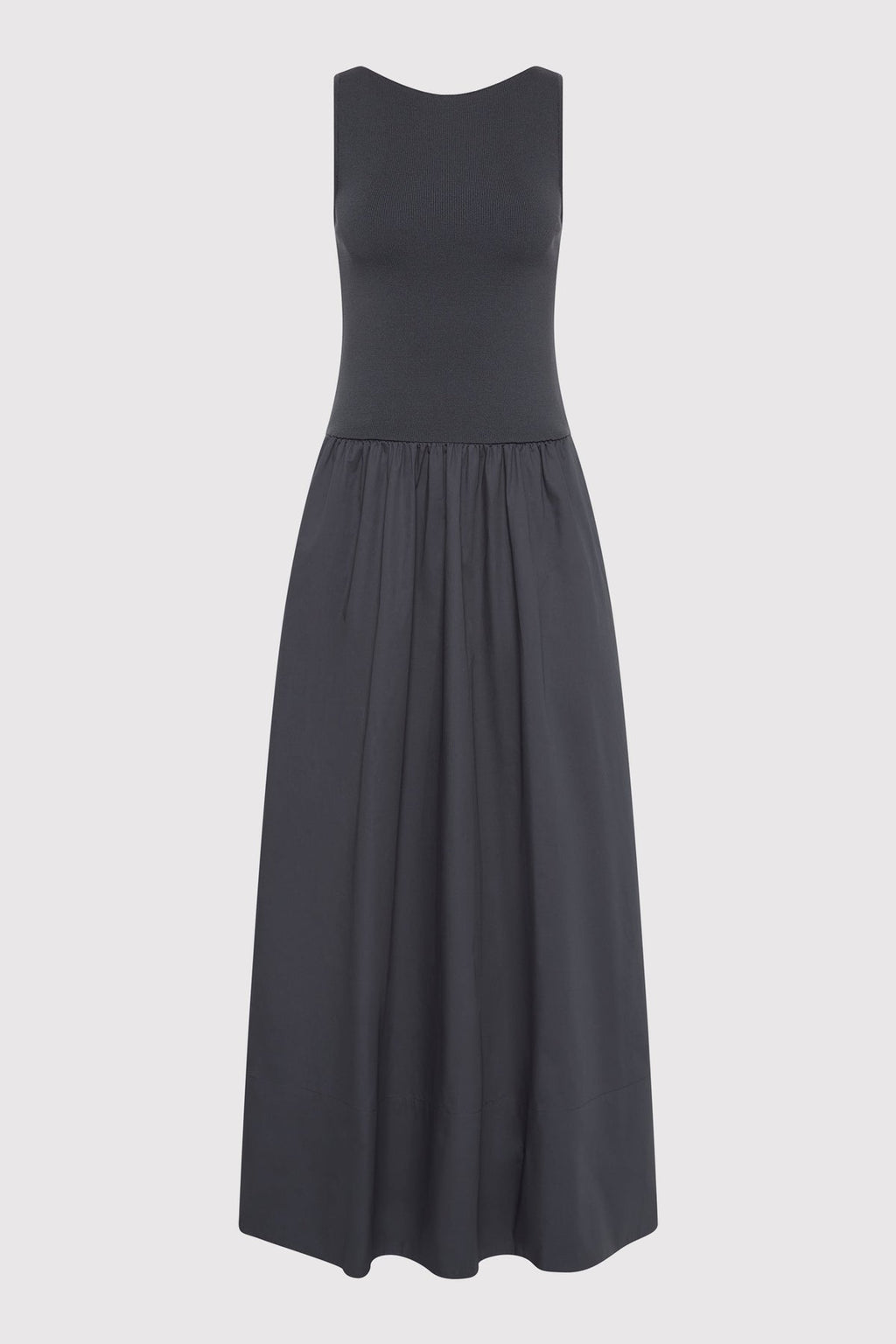 St Agni Grey Poplin Bateau Cut Out Dress