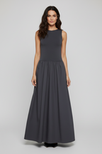 St Agni Graues Popeline Bateau-Ausschnittkleid