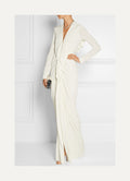 16ARLINGTON Marfil Blanco Minelli Feather Trim Crepe Netted Detalle Vestido de Novia Sin Tirantes