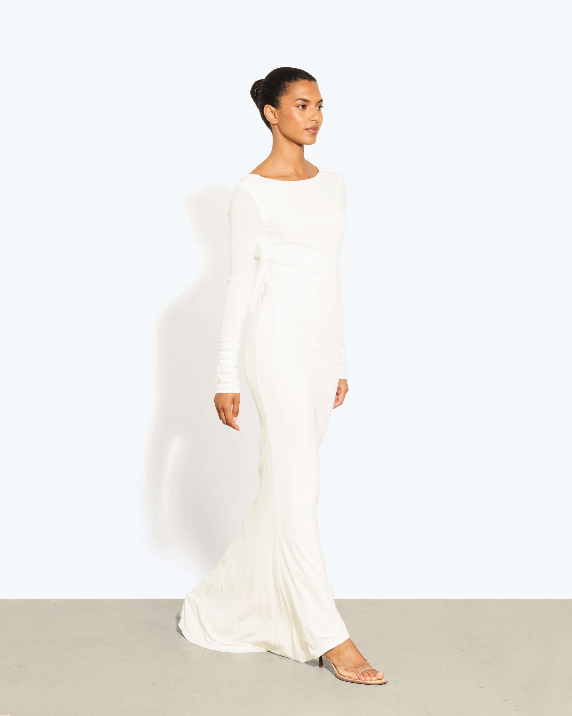 Rat and Boa Rodeo White Long Sleeve Low Back Maxi Dress