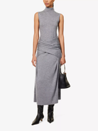 Toteme Turtle Neck Draped Grey Wool-Silk Knit Maxi Dress