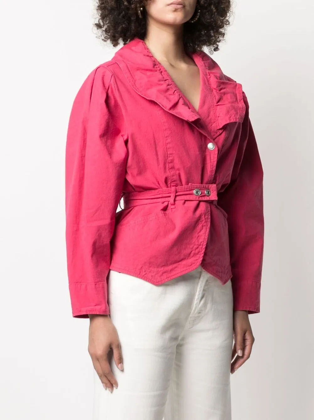 Isabel Marant – Epaline – Rosafarbene Jacke aus Leinen und Baumwolle mit Rüschenkragen im 80er-Jahre-Stil