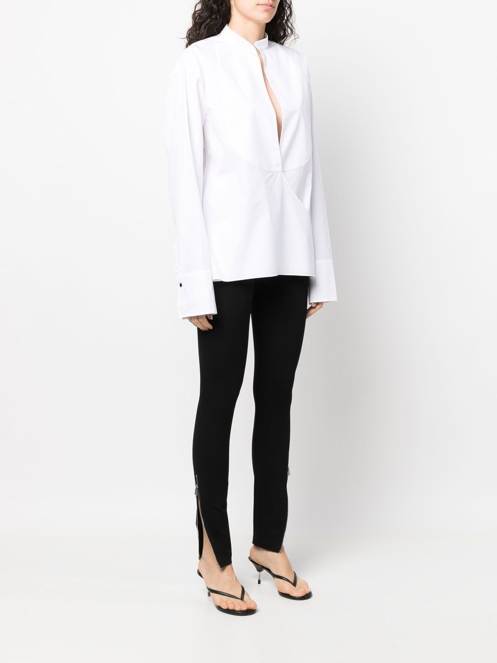 MAXIMILIAN DAVIS White Midnight Plastron Wrap Cotton Poplin Shirt - House Of Huntington