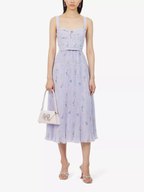 Self-Portrait Lilac Floral Print Pleated Sweetheart Neck Chiffon Midi Dress
