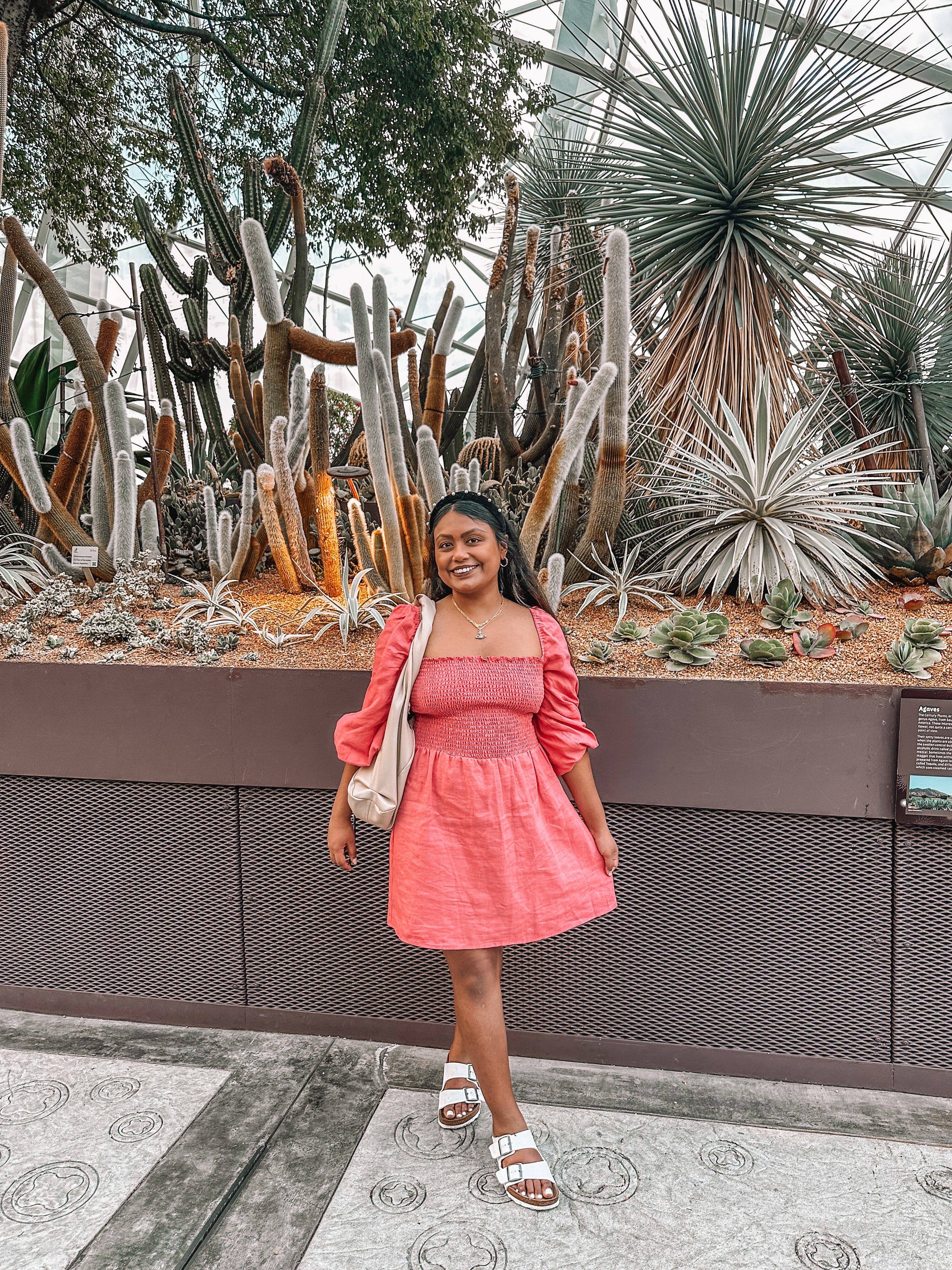 Reformation Pink Greyson Smocked Linen Mini Dress