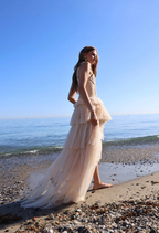 Amy Jane London Champagne Regency Era Corset Bodice Tulle Florence Gown - House Of Huntington