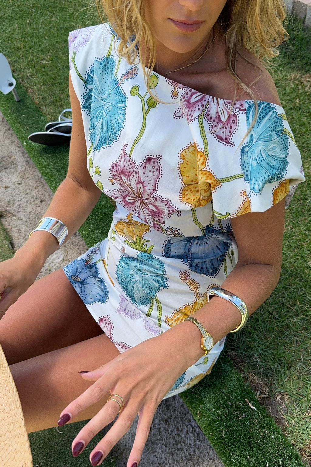 Hayley Menzies Floral Print Cotton Backless Carmen Mini Shift Dress