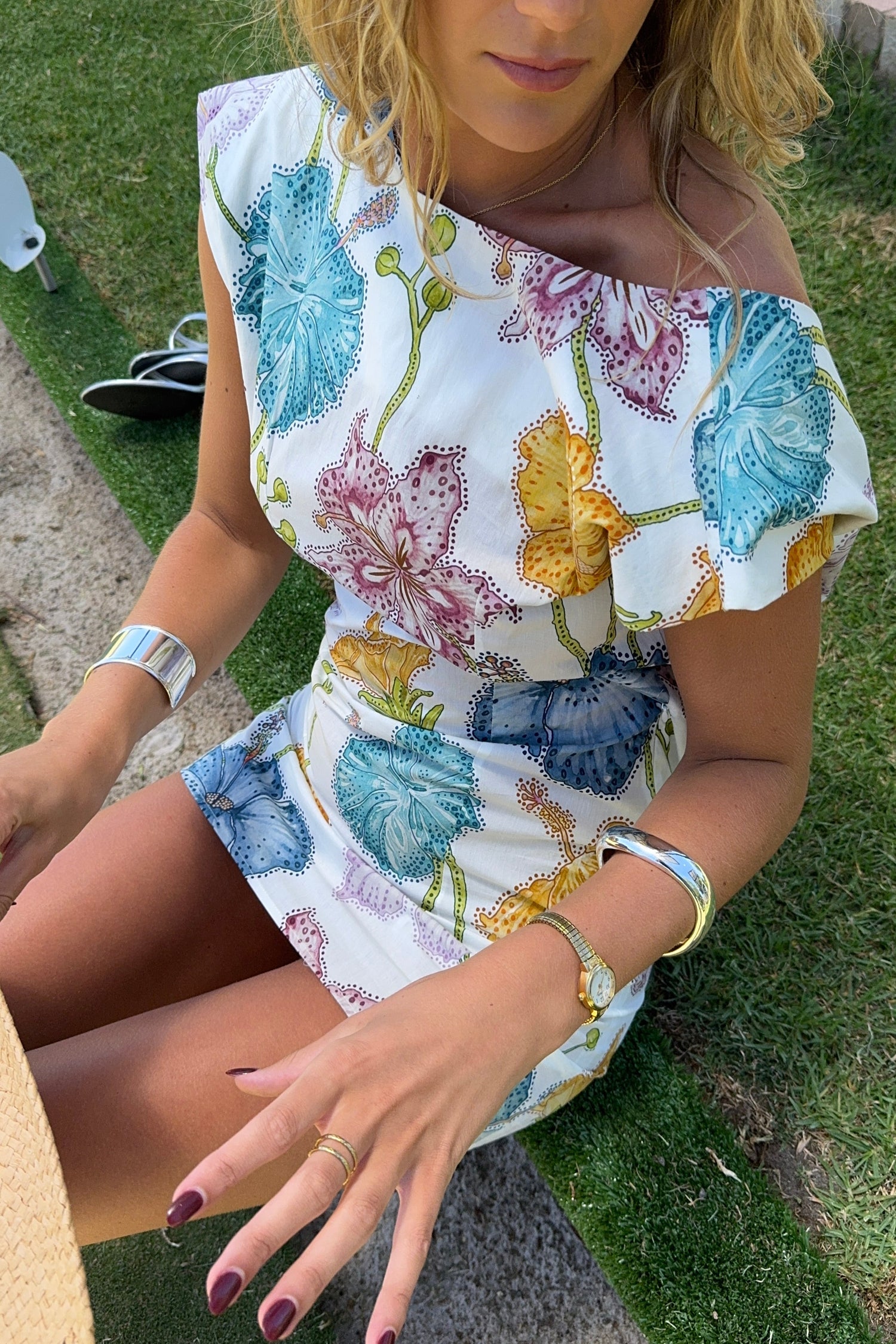 Hayley Menzies Floral Print Cotton Backless Carmen Mini Shift Dress