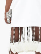 CHRISTOPHER KANE Bridal White Feather Detail Crystal Chain Fringe Hem Mini Dress - House Of Huntington