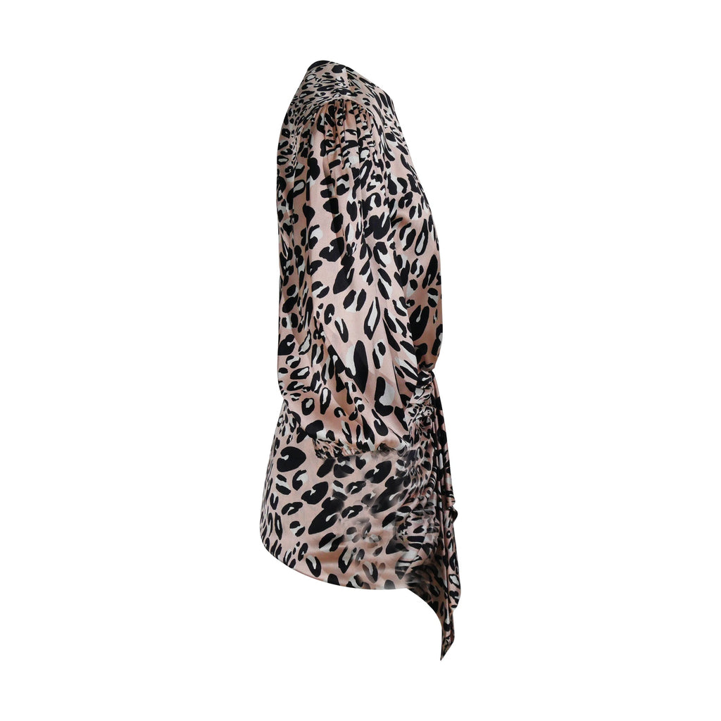 Alexandre Vauthier – Rosa Minikleid aus Seide mit Leopardenmuster und drapierter Rüschenfront