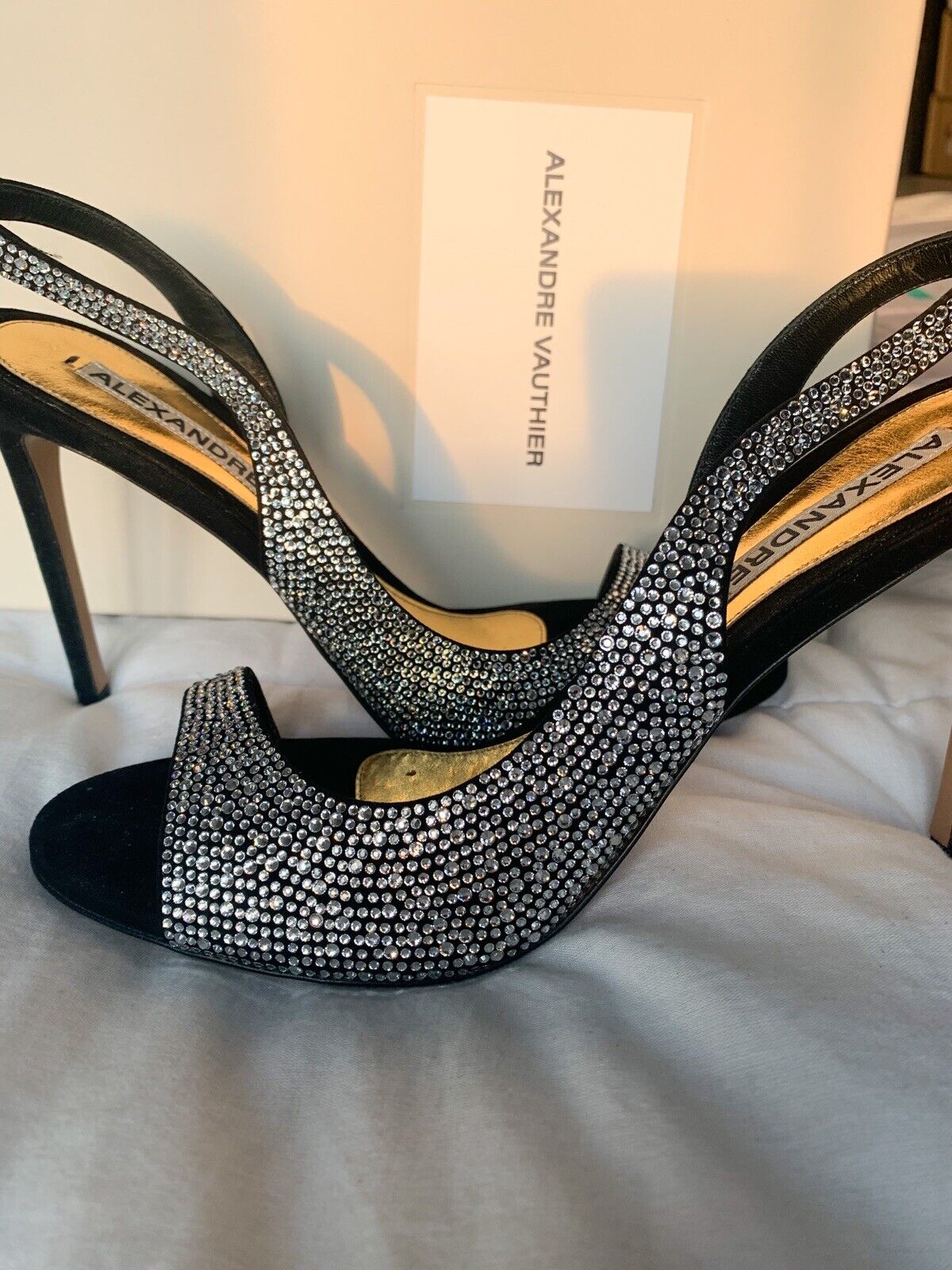 Alexandre Vauthier Black Crystal Studded Amber Sandal Slingback Open Toe High Heels - House Of Huntington