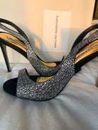 Alexandre Vauthier Black Crystal Studded Amber Sandal Slingback Open Toe High Heels - House Of Huntington