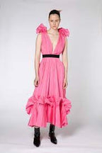 ROKSANDA Pink Eniola Taffeta Ruffled Satin Midi Dress - House Of Huntington