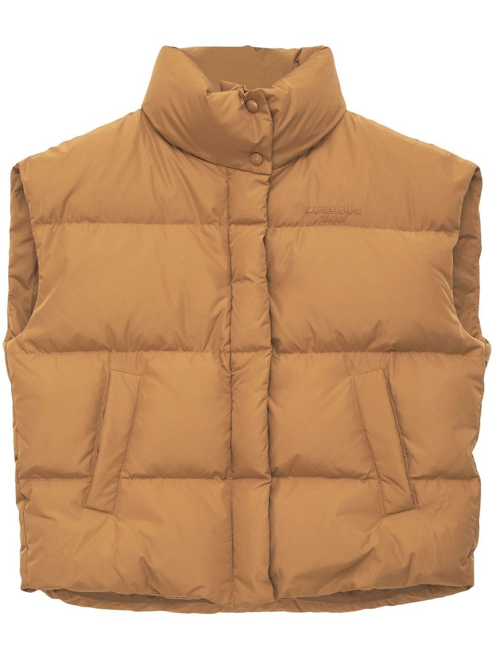 Anine Bing Logo bestickte braune Daunenweste mit Wattierung