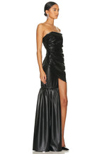 David Koma Black Pleather Strapless Train Detail Mini Dress