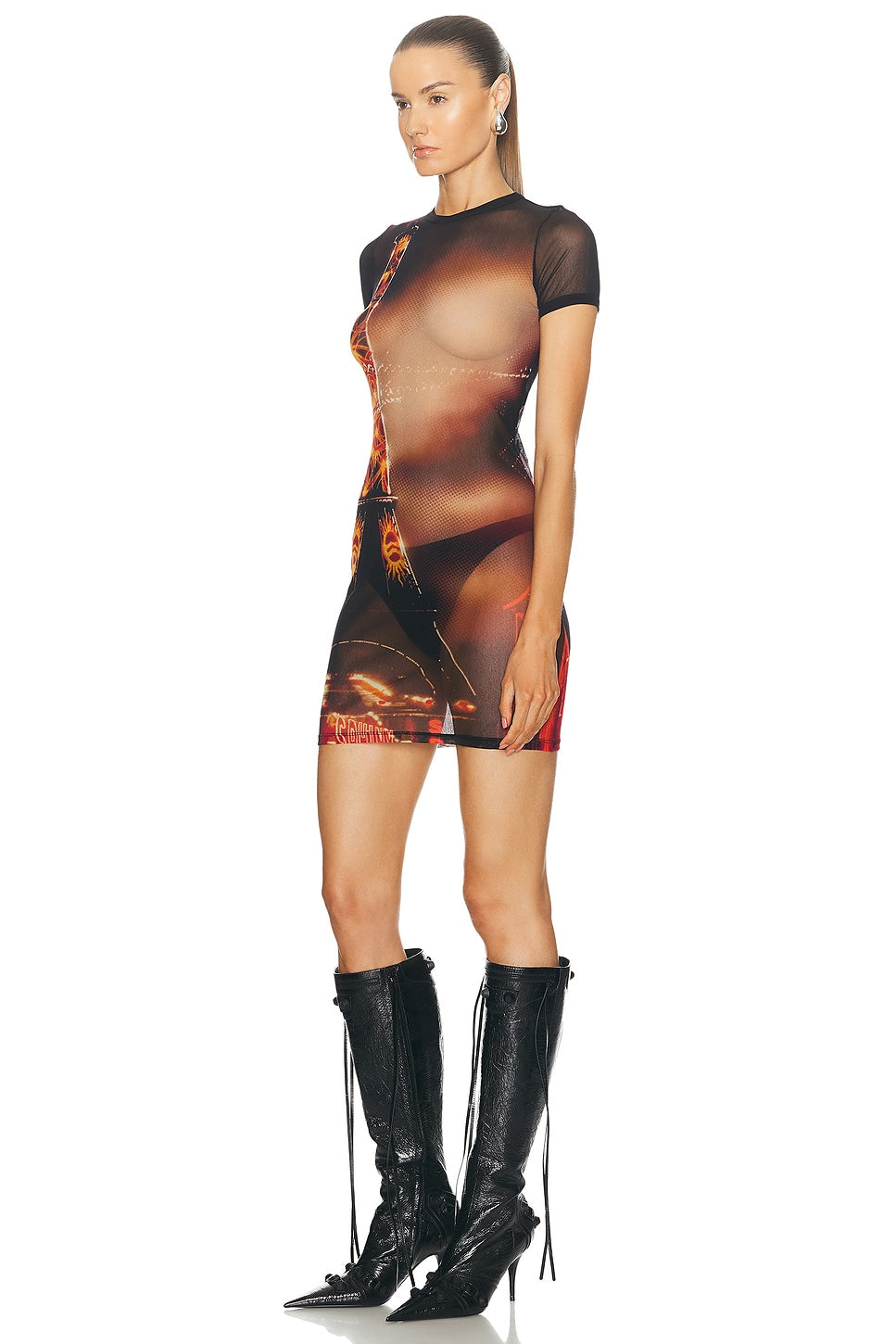 Jean Paul Gaultier Pigalle Paris Print Mesh Mini Dress