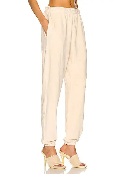 Les Tien Cream Velour Cotton Blend Track Bottoms Sweatpants