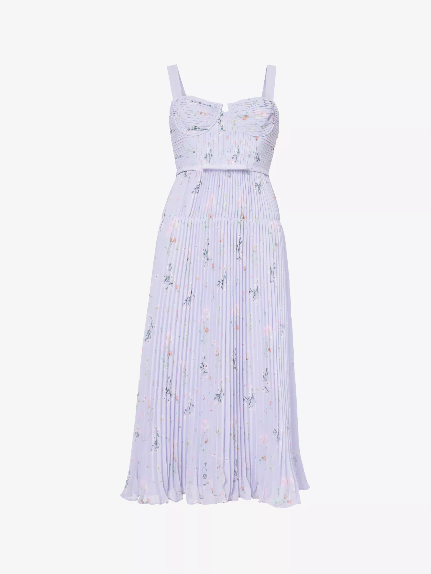 Self-Portrait Lilac Floral Print Pleated Sweetheart Neck Chiffon Midi – House Of Huntington