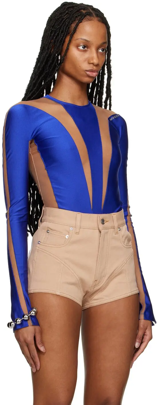 Mugler Alien Illusion Shaping Purple Logo Embossed Bodysuit