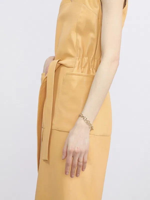 RAEY Tie-Waist Leather Tunic Yellow Dress - House Of Huntington
