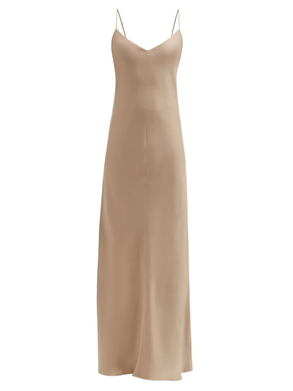 RAEY V-Neck Silk-Satin Grey Maxi Dress - House Of Huntington