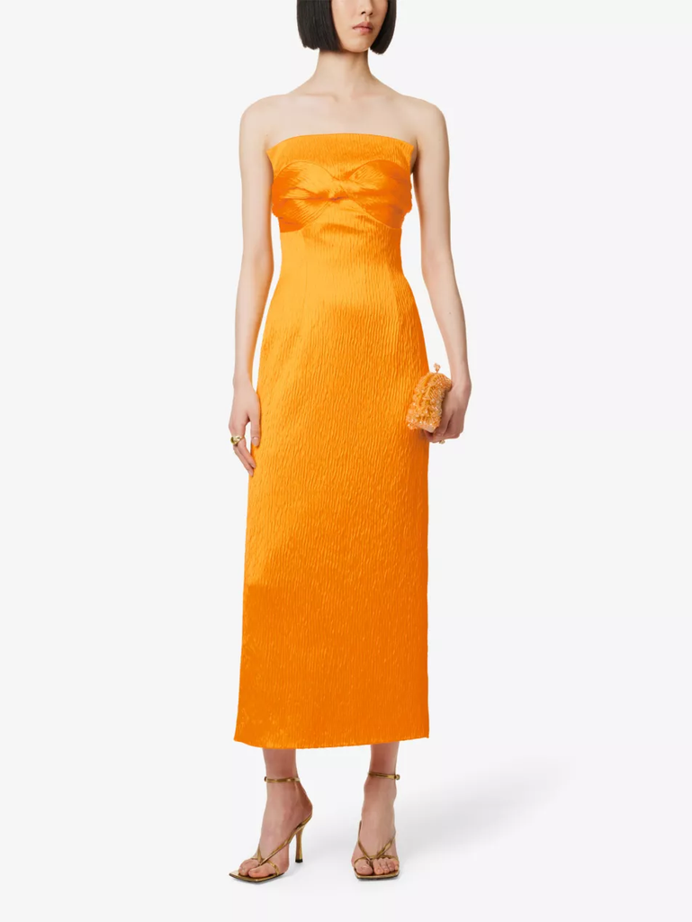 TOVE Lara Golden Yellow Twist Woven Midi Gown