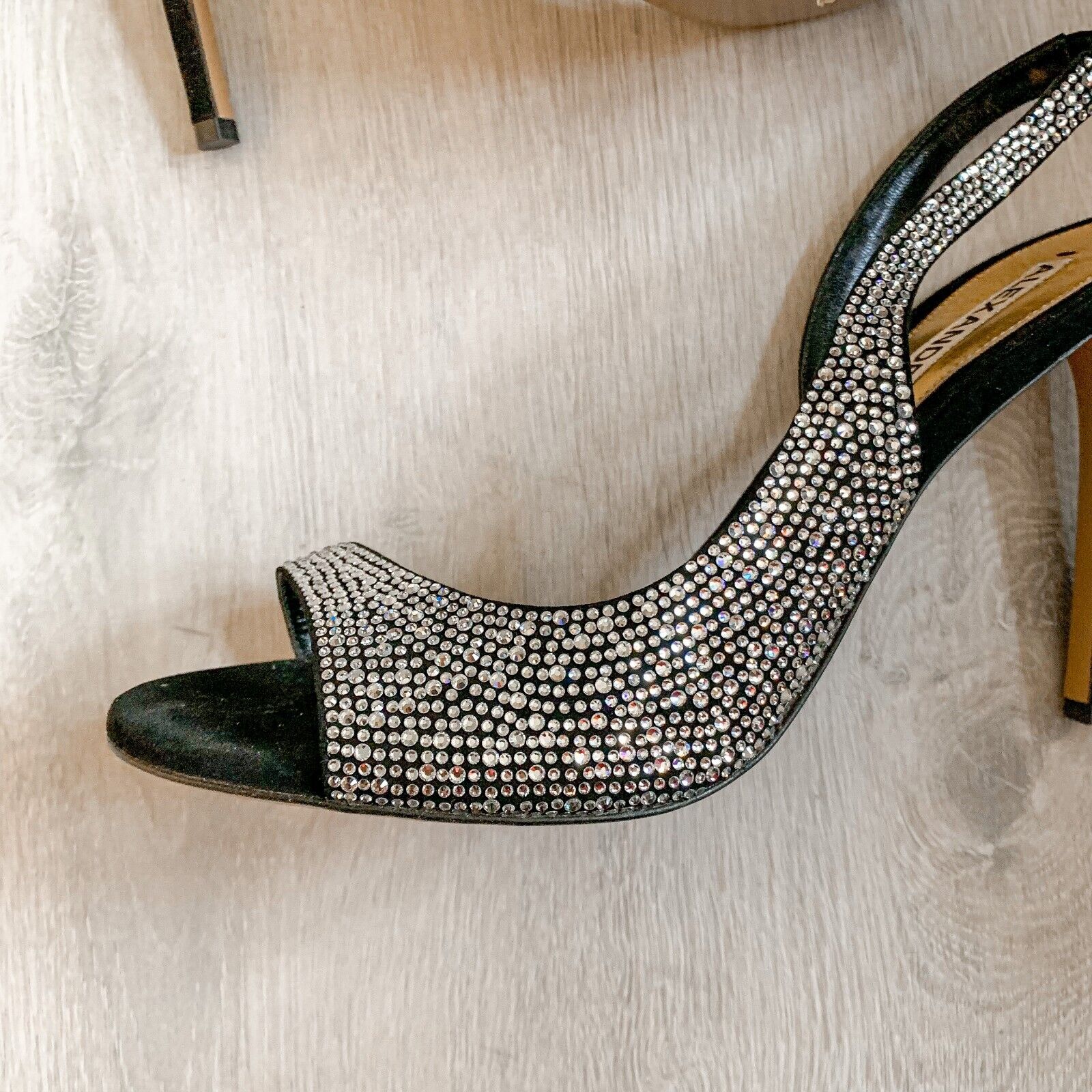 Alexandre Vauthier Black Crystal Studded Amber Sandal Slingback Open Toe High Heels - House Of Huntington