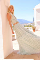 Amy Jane London Aqua Iris Halterneck Corset Bodice Ruffle Tiered Whimsy Skirt Co-Ord Set - House Of Huntington