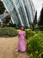 RIXO London Mariana Pink Check Print Ruffle Neck Silk Midi Dress - House Of Huntington