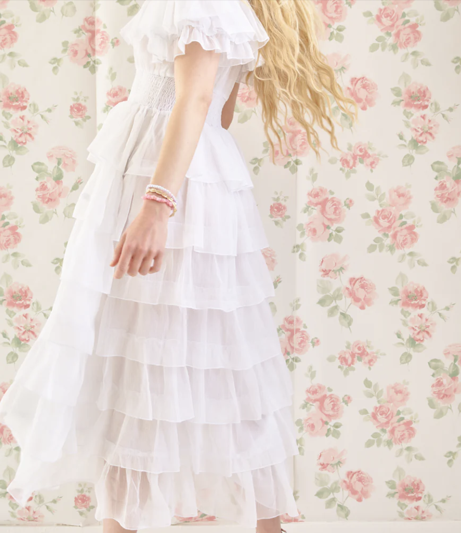 Amy Jane London White Aurelia Bardot Tiered Maxi Dress - House Of Huntington