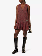 Ganni Red Tweed Check Pattern Red Mini Length Dress