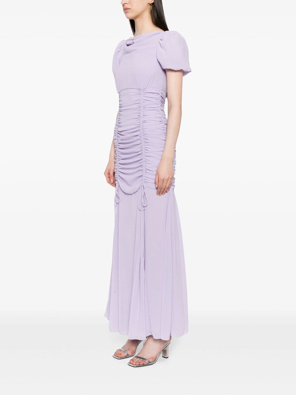 De La Vali Amandine Lavender Ruched Maxi Dress