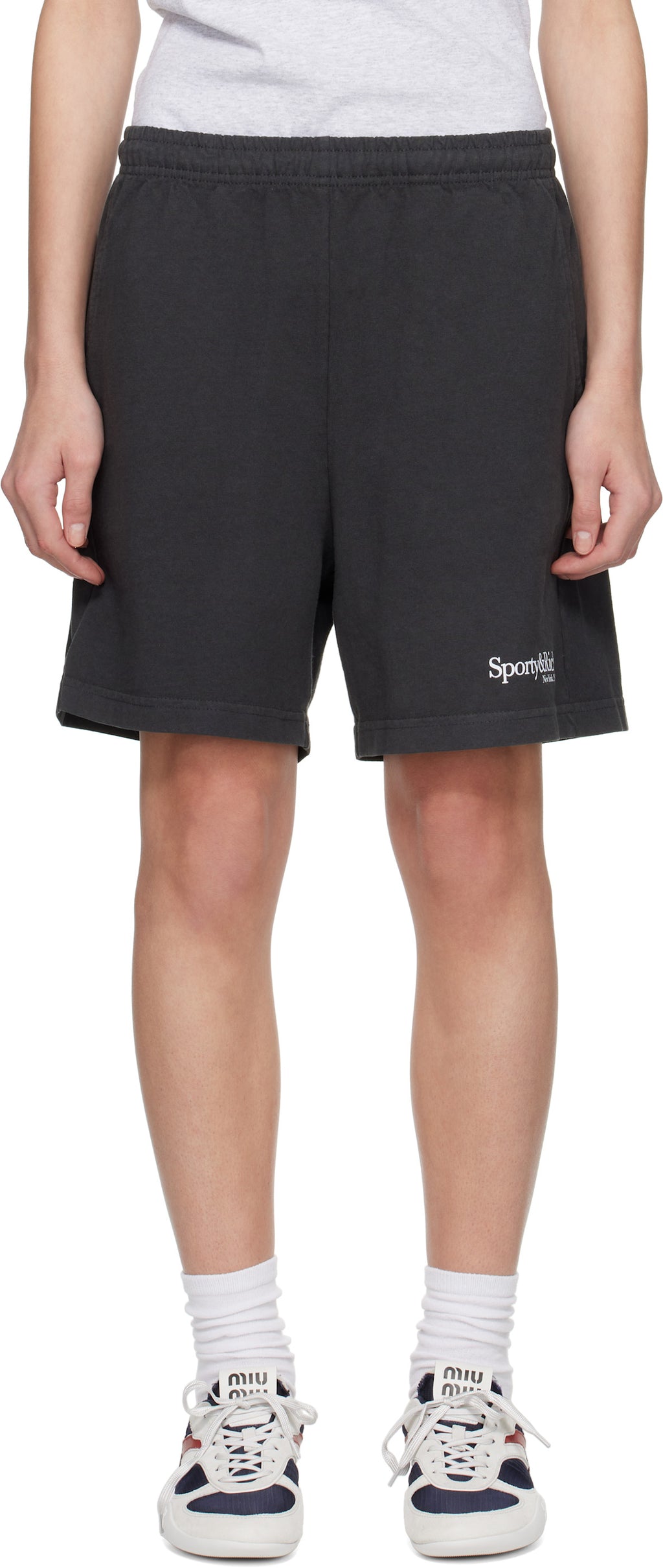 Sporty & Rich Black Logo Print Relaxed Fit Shorts