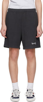 Sporty & Rich Black Logo Print Relaxed Fit Shorts
