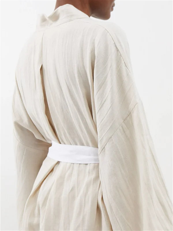 DEJI STUDIOS Oatmel Linen Undone Robe - House Of Huntington