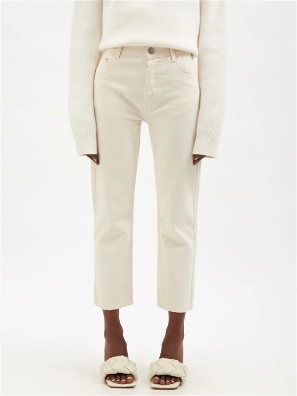 Raey Cream Ivory Organic-Cotton Straight Leg High Waist Crop Jeans - House Of Huntington