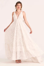 LoveShackFancy Bridal White Romantic Lace Bow Back Wedding Gown - House Of Huntington